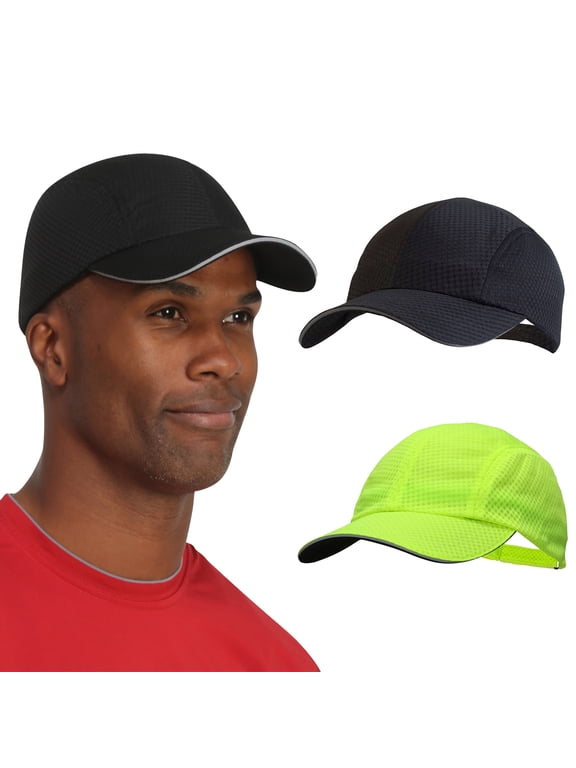 Race Day Mens Running Hat - 2-Pack - Black and Highlighter Yellow