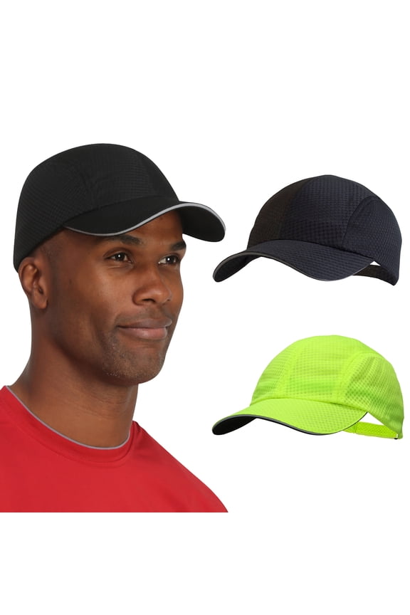 Race Day Mens Running Hat - 2-Pack - Black and Highlighter Yellow