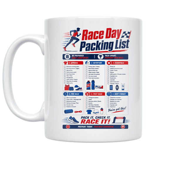 Race Day Packing List Design - Running Enthusiast - 11 oz Ceramic Coffee Mug
