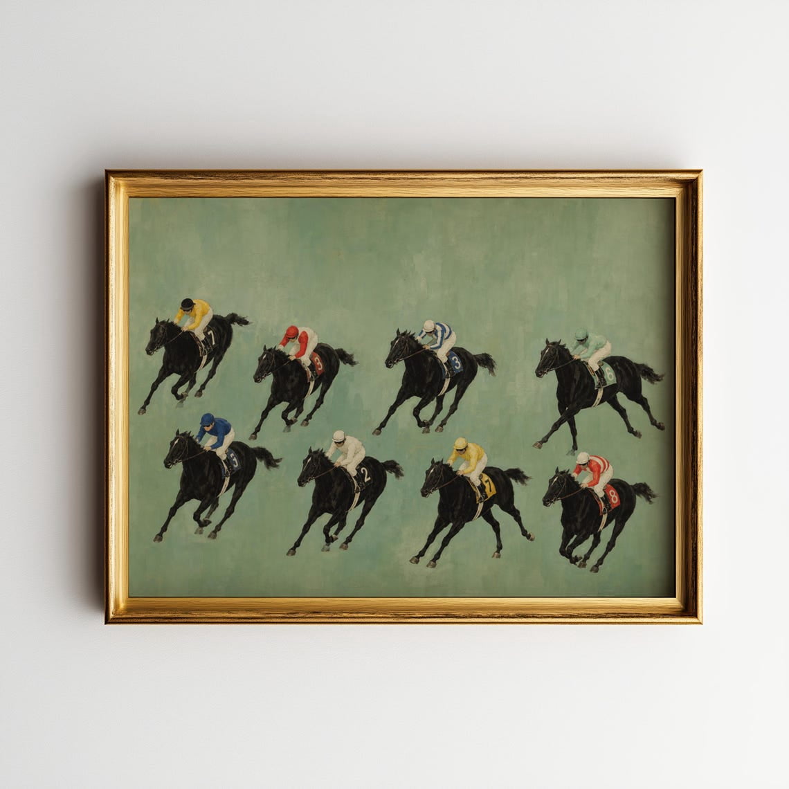 Race Day Vintage Horse Racing Wall Art Print, Sage Green Jockey ...