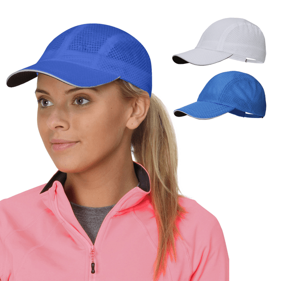 Race Day Womens Running Hat - white & cool blue 2-pack
