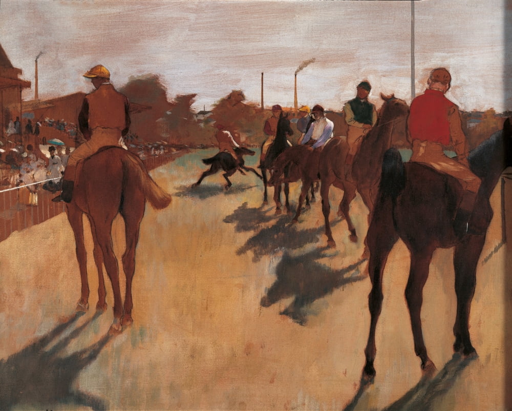 Race Horses In Front Of Stands Canvas Art - (24 x 18)
