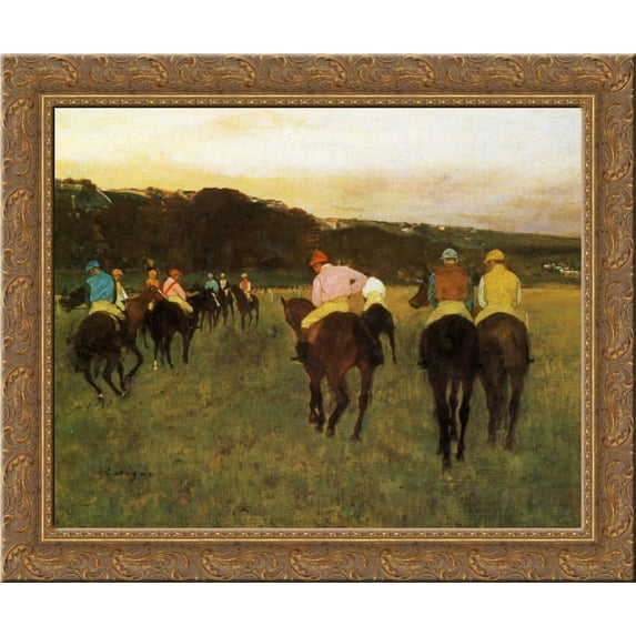 Race Horses at Longchamp 24x20 Gold Ornate Wood Framed Canvas Art by Edgar Degas
