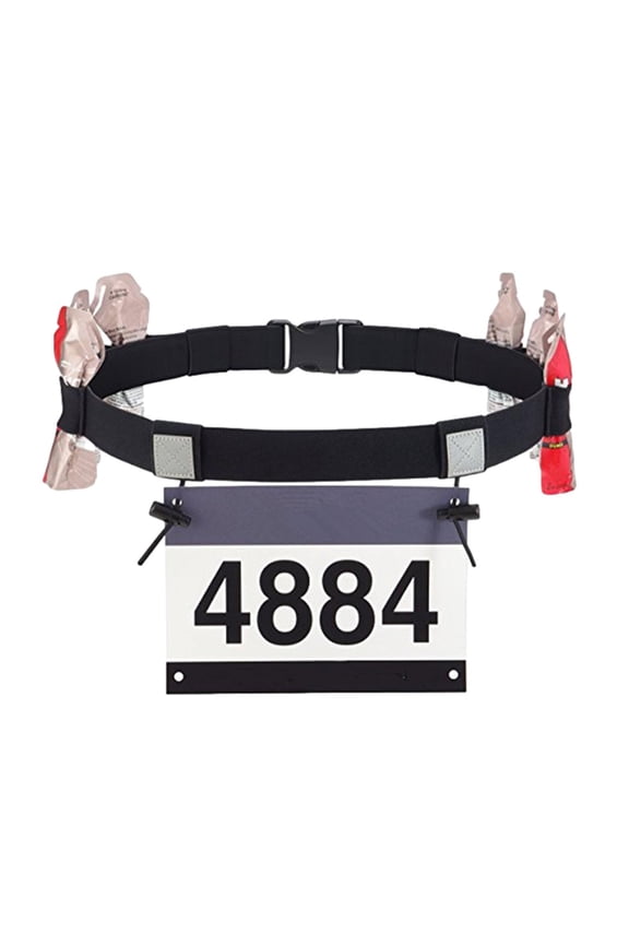 Race Number Belt, Resilient Reflective Triathlon Race Belts for Running, Adjustable Wear Resistant Race Bib Holder with 6 Energy Gel Hoops for Marathon Cycling