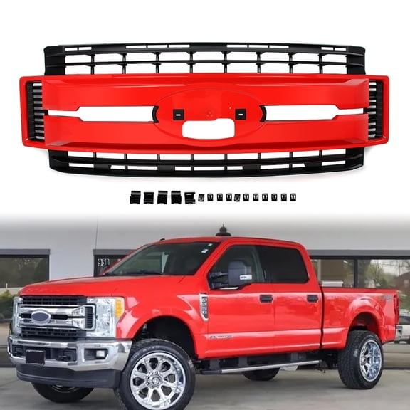Race Red Front Bumper Grille Grill For 2017-2019 Ford F-250 F-350 F-450 Super Duty