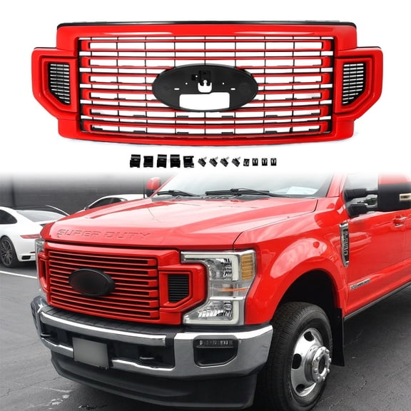 Race Red Front Bumper Grille Grill For Ford F250 F350 F450 Super Duty 2020-2022 High Airflow Dually Towing