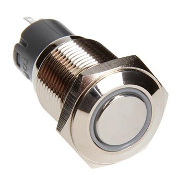 Race Sport  16 mm LED Momentary Switch, Chrome & White
