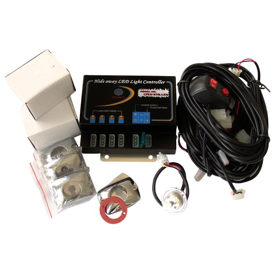 Race Sport RS-RTE3-307B(W) 4-LED Hi-Power Strobe Light Kit w/ Controller & Hardware (White)