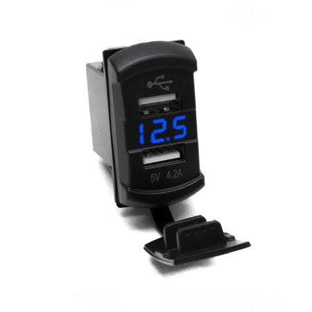Race Sport RS50887B - Dual Port USB Rocker Panel sized with Blue voltmeter