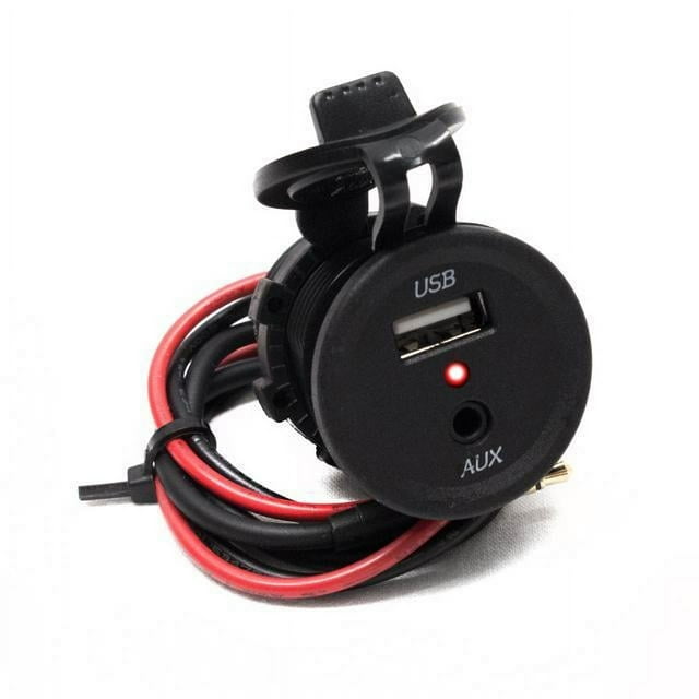 Race Sport RS50892 - 2-Port Round Socket size with (1) USB Power port and (1) 3.5mm AUX input