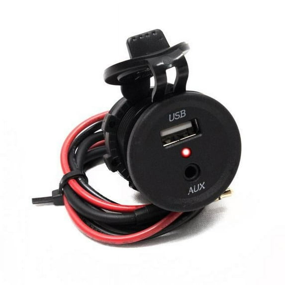 Race Sport RS50892 - 2-Port Round Socket size with (1) USB Power port and (1) 3.5mm AUX input