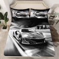 thumbnail image 1 of Race Sports Car Bed Racing Car Fitted Sheet Extreme Speed Sports Car Bed Sheets with Deep Pocket, White Black Cool Sports Bedding Set Automobile Vehicle Racer Sheets Queen 3Pcs, 1 of 4