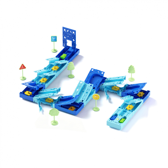 Race Track Building Set, Portable Flexible DIY Racing Vehicle Toys with 12 Track for Boys Girls Ages 3-8 Xmas Birthday Gifts-Blue