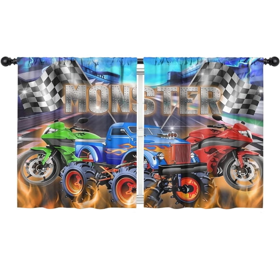 Race Track Curtains, Road Racing Start Finish Line Sports Theme Cool Game Print Blackout Window Drapes Curtains for Kids Boys Teens Bedroom Living Room, 52x63 L