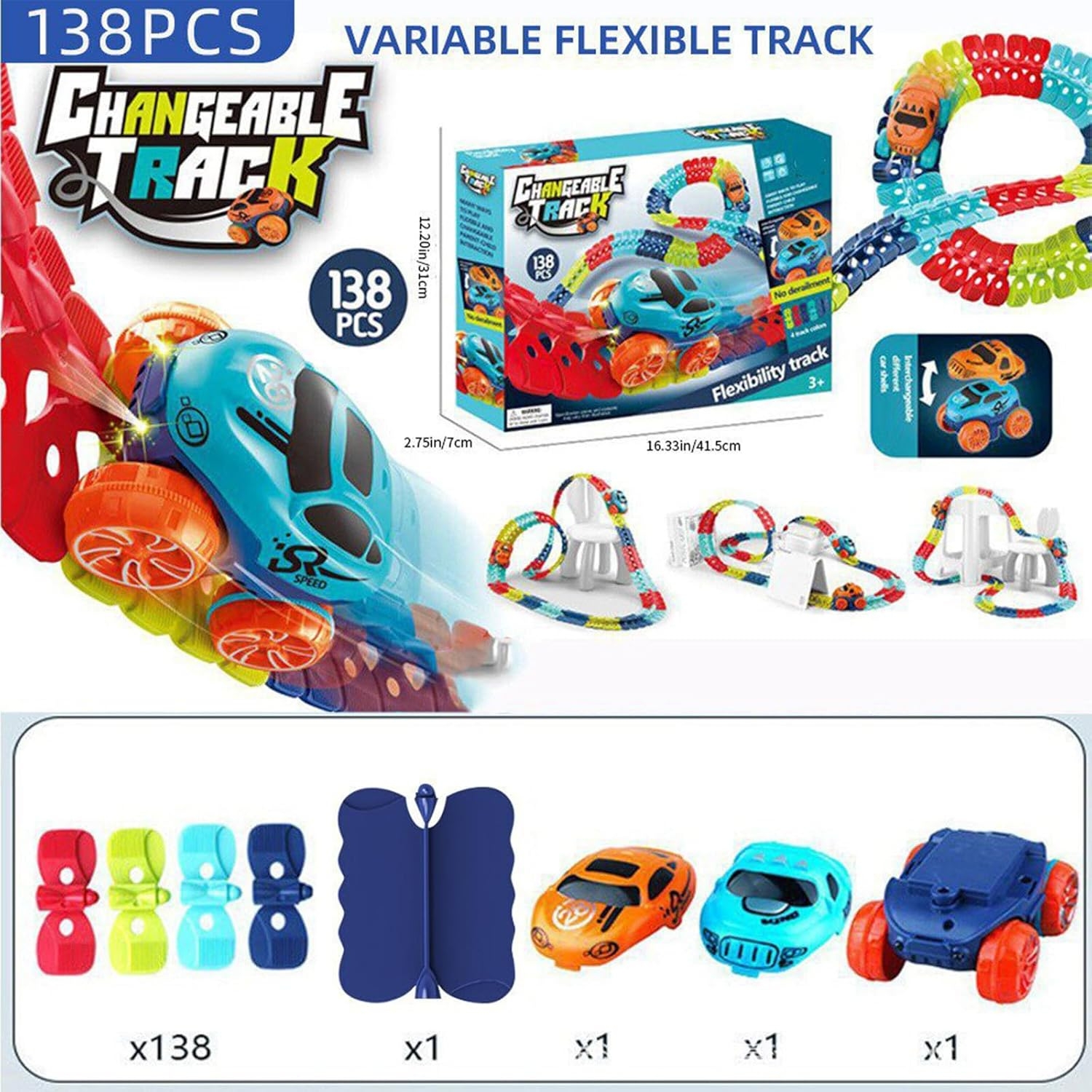 Funny Racing Shell Race Track Set, Interchangeable Car Shells, Battery Powered, Anti ...