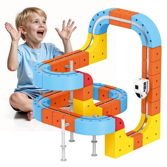 80Pcs Magnetic Car Track Set for Kids Age 3-12, Train Toys Track Race Car, STEM Educational Building Toys Gift for 3 4 5 6 7 8 Year Old Boys Girls