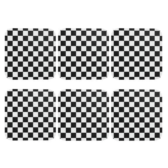 Race Waving Checkered Flag Leather Coasters for Drinks Perfect for Living Room, Kitchen, or Outdoor Use Set of 6 Square