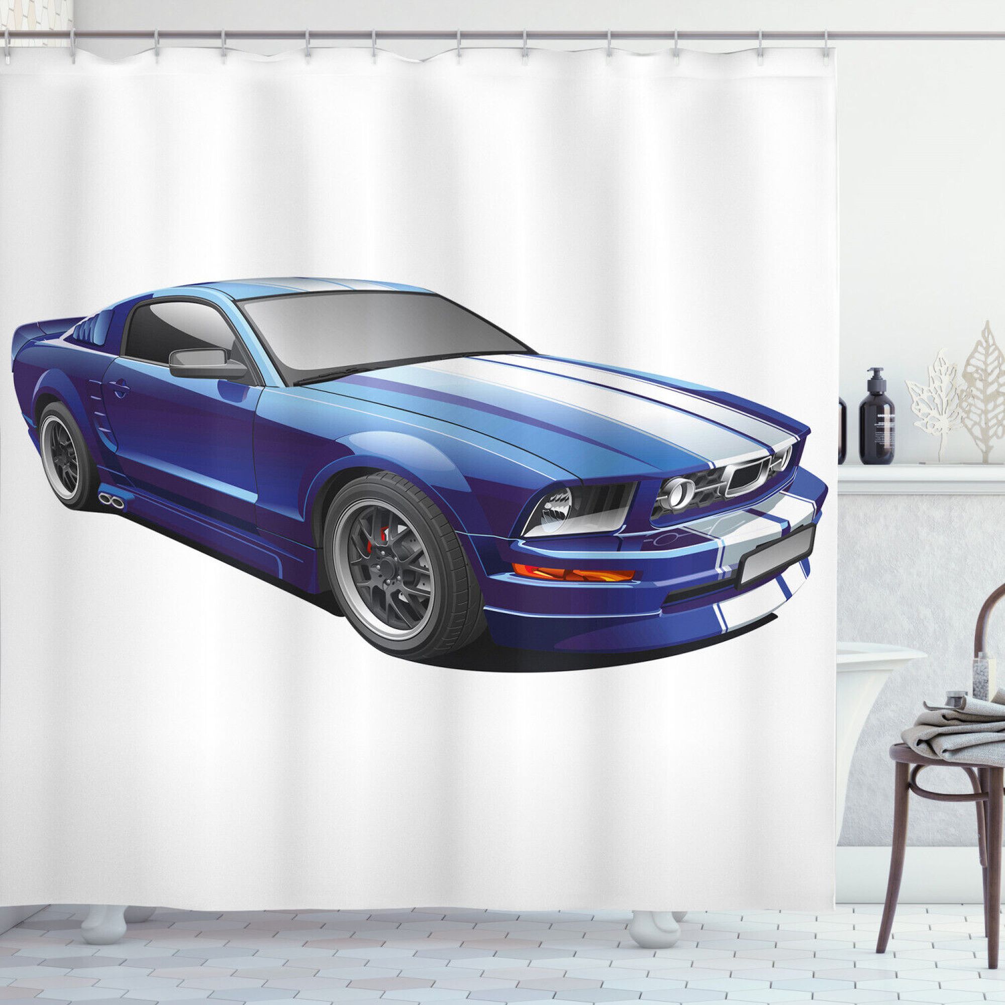 Race into Adventure with this Vibrant Race Car Shower Curtain for Kids