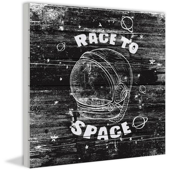 Race to Space Painting Print on White Wood