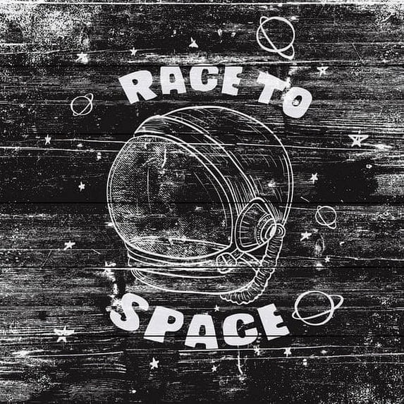 Race to Space Painting Print on White Wood
