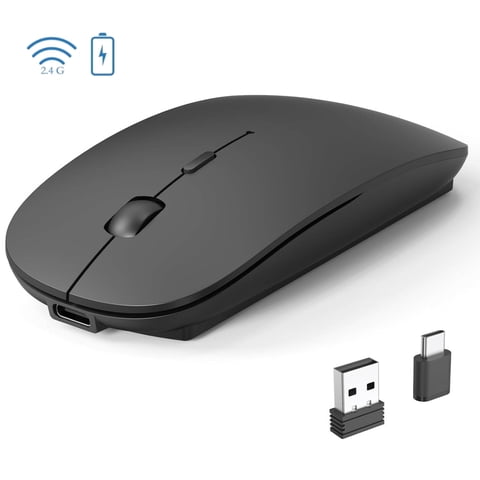 RaceGT Bluetooth Mouse for MacBook Pro/Air, Wireless Rechargeable Portable Silent Mouse for Laptop, BT5.4 & USB C & USB A Tri-Mode Cordless Mice for MacBook, Mac, PC, Desktop and Multi-Device-Black