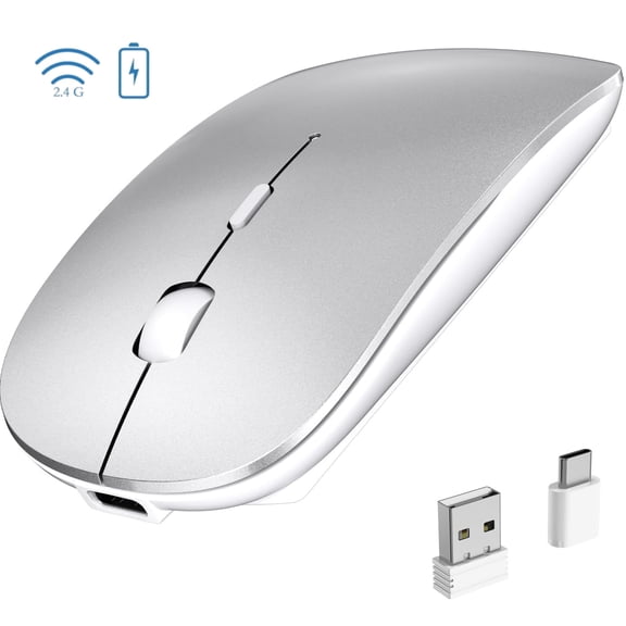RaceGT Bluetooth Mouse for MacBook Pro/Air, Wireless Rechargeable Portable Silent Mouse for Laptop, BT5.4 & USB C & USB A Tri-Mode Cordless Mice for MacBook, Mac, PC, Desktop and Multi-Device-Silver