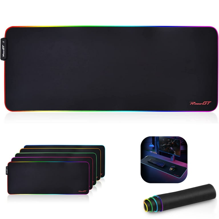 RaceGT RGB Gaming Mouse Pad XXL Oversized 31.5 x 12 x 0.2 in Rubber Black,  Extra Extended Large Mouse Pad, Anti-Slip Base, Waterproof & Portable Led  Computer Keyboard Mousepad Desktop Mat 