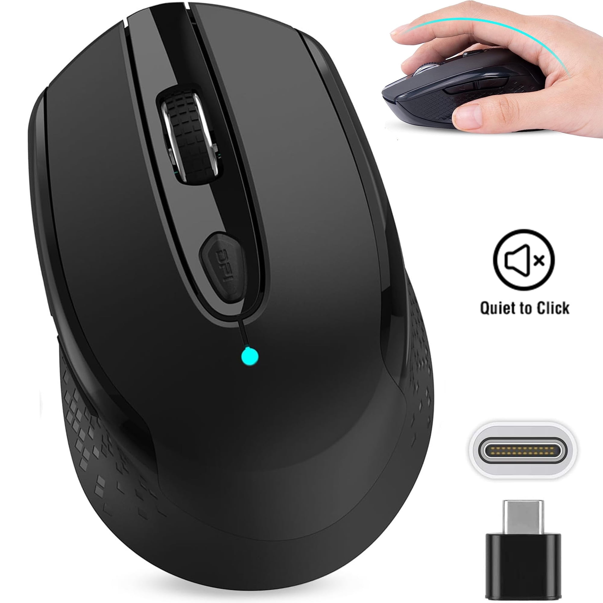 RaceGT Ergonomic USB C Wireless Mouse, Silent 2.4G Cordless