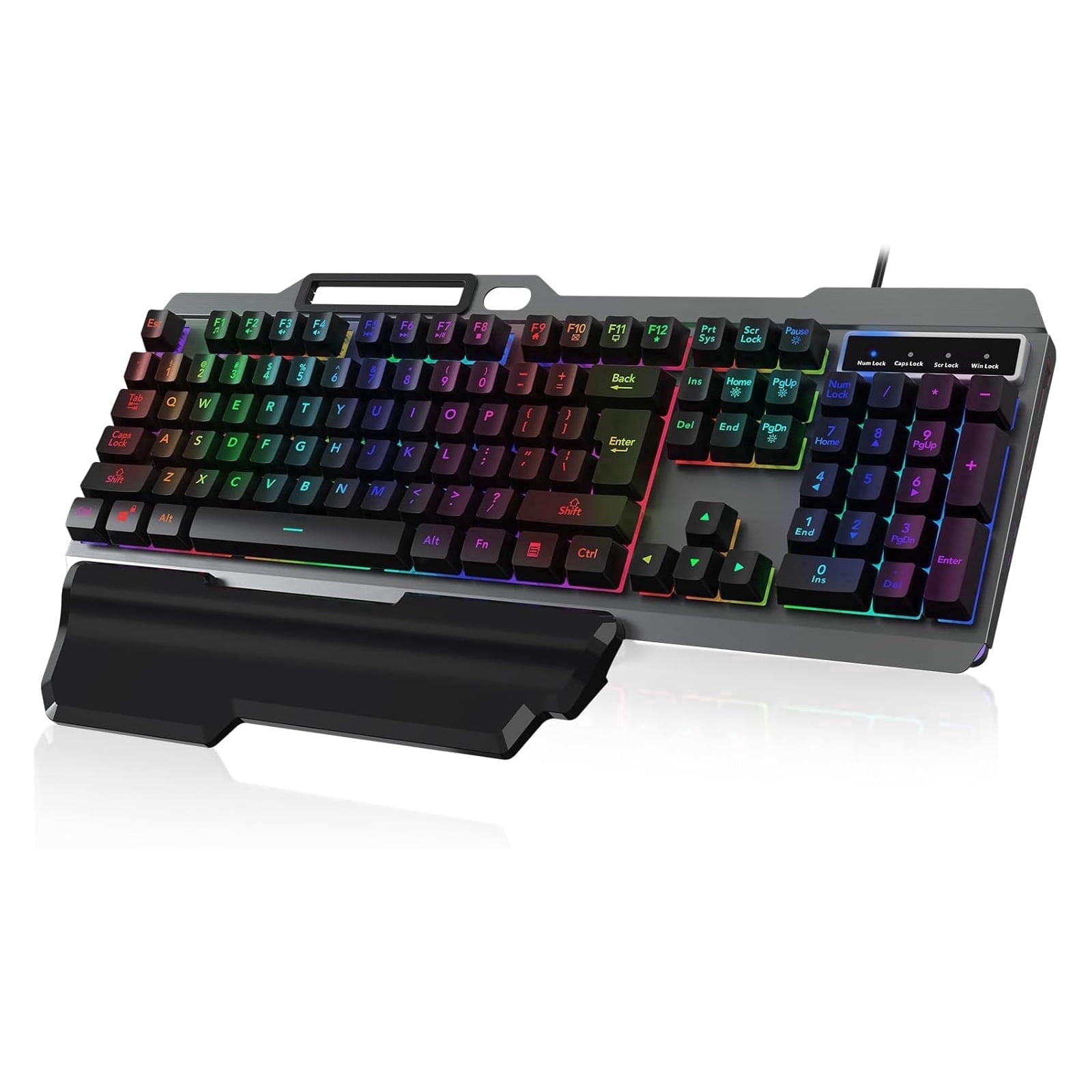 RaceGT Wired Gaming Keyboard, Colorful LED Backlit Anti-ghosting Computer Keyboard with Wrist Rest, Spill-Resistant Design, Multimedia Keys, Quiet Ergonomic Keyboard for Windows Laptop PC Mac