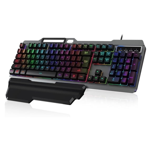 RaceGT Wired Gaming Keyboard, Colorful LED Backlit Anti-ghosting Computer Keyboard with Wrist Rest, Spill-Resistant Design, Multimedia Keys, Quiet Ergonomic Keyboard for Windows Laptop PC Mac