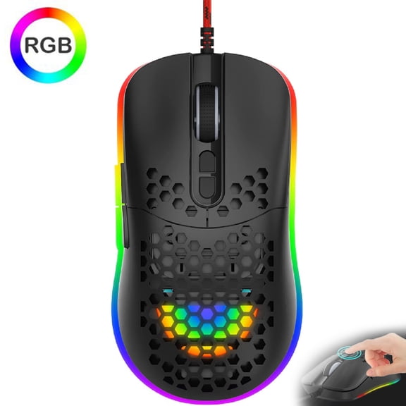 RaceGT Wired Gaming Mouse with Honeycomb Shell, Adjustable8000 DPI, 7 Programmable Buttons, Lightweight Gaming Mice with 6 RGB Backlight for Windows PC Gaming and Office,Xbox, E-Sports, Laptop, Black