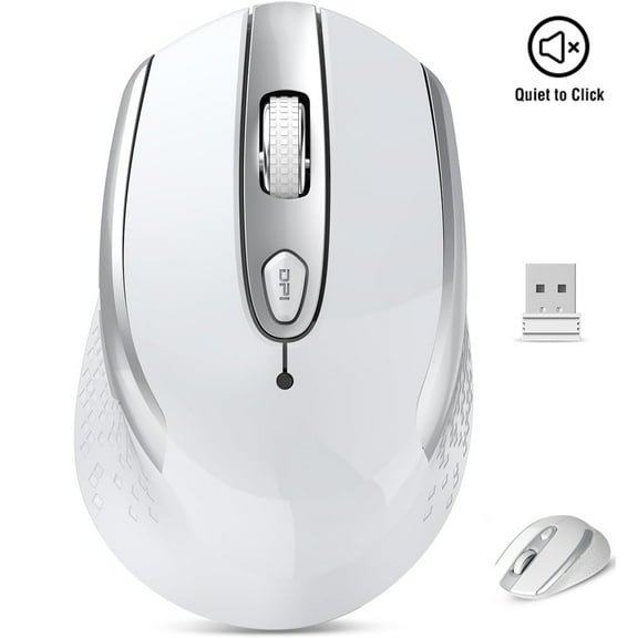 RaceGT Wireless Computer Mouse, 2.4G Silent Cordless Mouse for Laptop, Mouse with 6 Buttons and 3 Adjustable DPI for Laptop, Deskbtop, MacBook , PC (White)