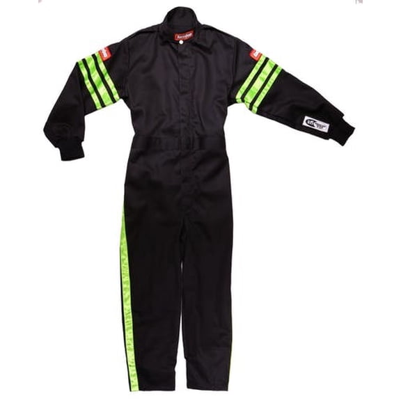 RaceQuip 1950790RQP Pro-1 Driving Suit SFI 3.2A/1 Black/Green Stripe Youth 2XS