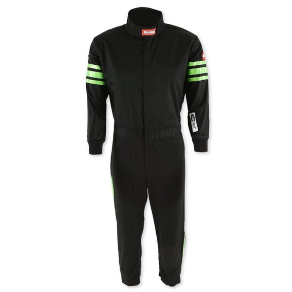 RaceQuip 1950797RQP Pro-1 Driving Suit SFI 3.2A/1 Black/Green Stripe Youth 2XL
