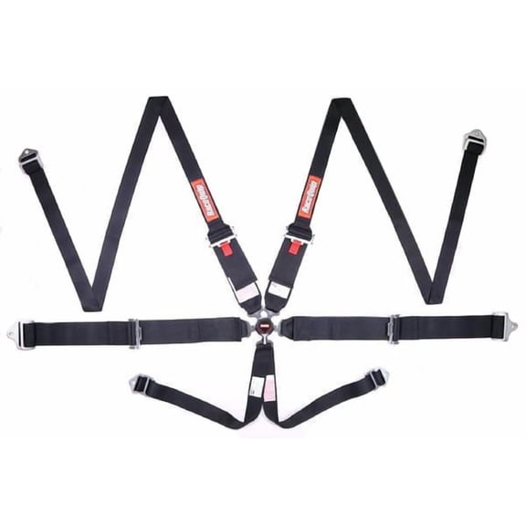 RaceQuip 747007RQP 6 Point Harness Camlock SFI 16.1 Pull Up Adjust Bolt-On/Wrap Around Individual Harness Black
