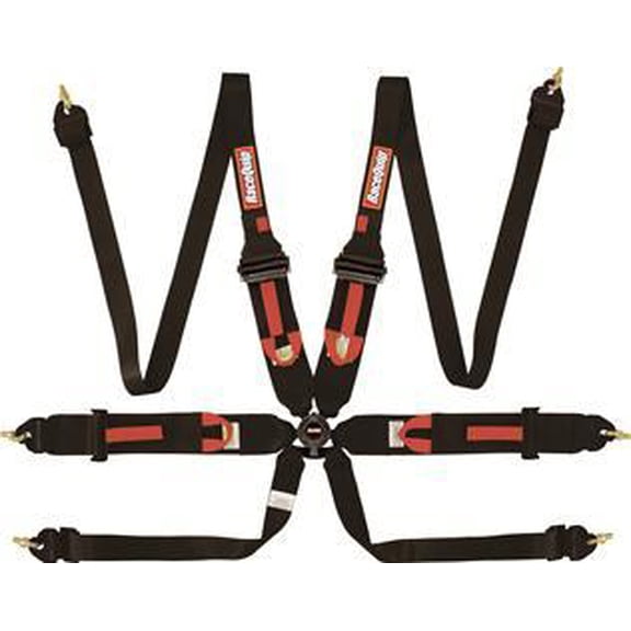 RaceQuip 854004RQP Harness HNR/HANS 6 Point Camlock FIA Pull Up Adjust Clip-In/Wrap Around Black
