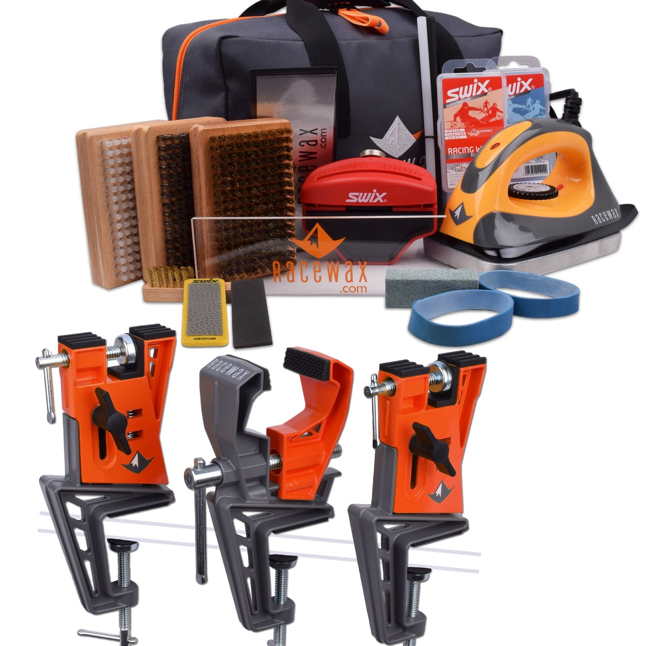 RaceWax Elite Ski Wax Tuning Kit Plus All Metal World Cup Ski Vise
