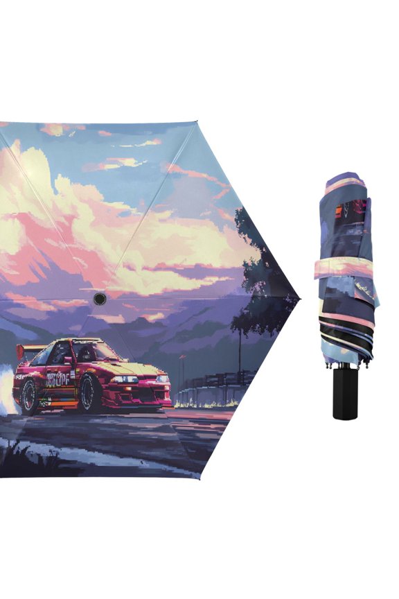 Racecar Drifting Compact Sun Umbrella Windproof Travel Umbrellas for Rain Strong Portable UV Protection