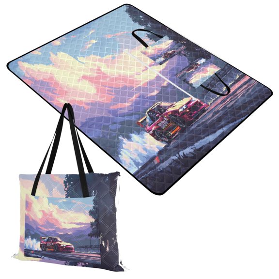 Racecar Drifting Extra Large Picnic Beach Blanket Waterproof Sand Proof Portable Outdoor Mat 60x80