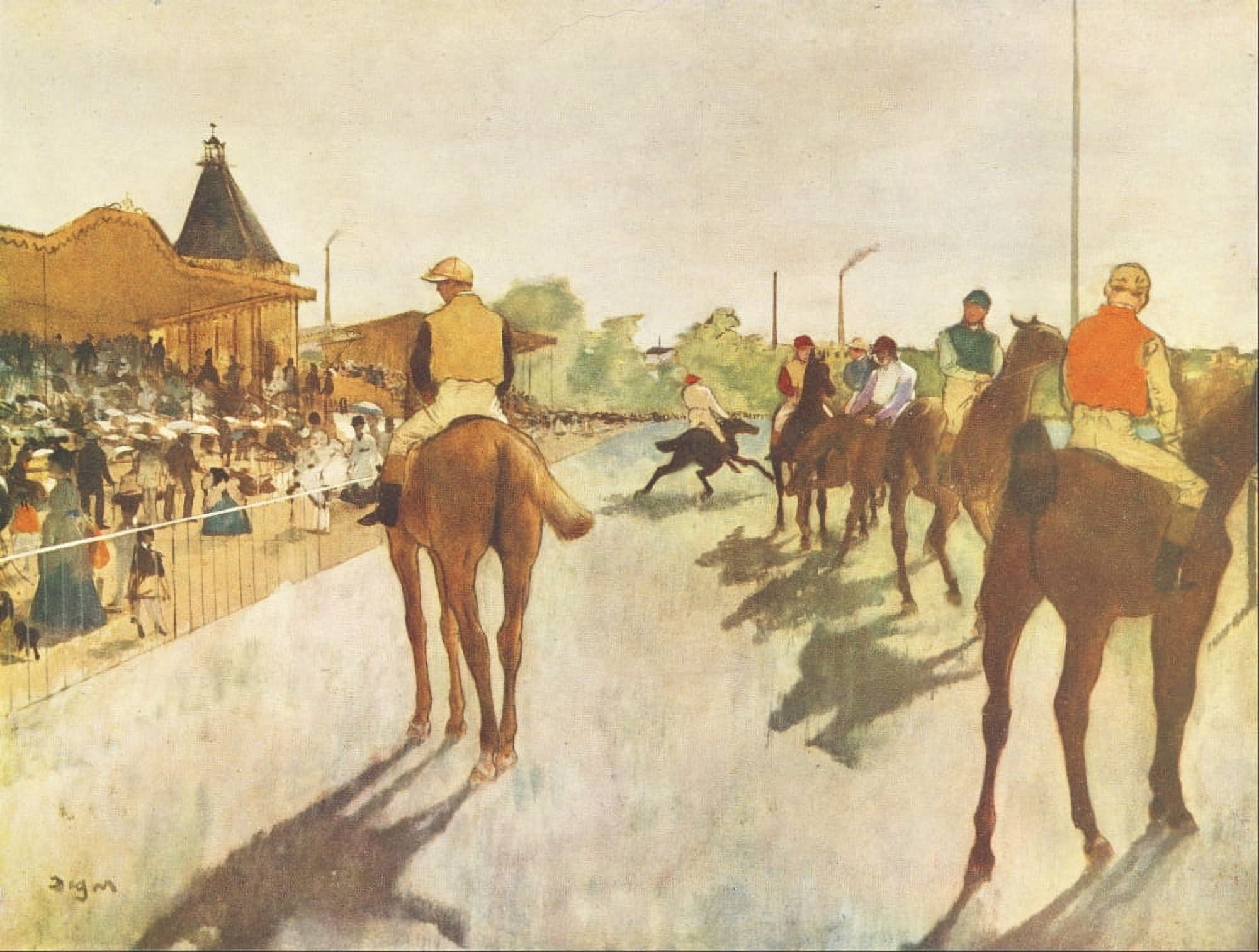 Racehorses in Front of the Grandstand 1866 Canvas Art - Edgar Degas (18 x 24)