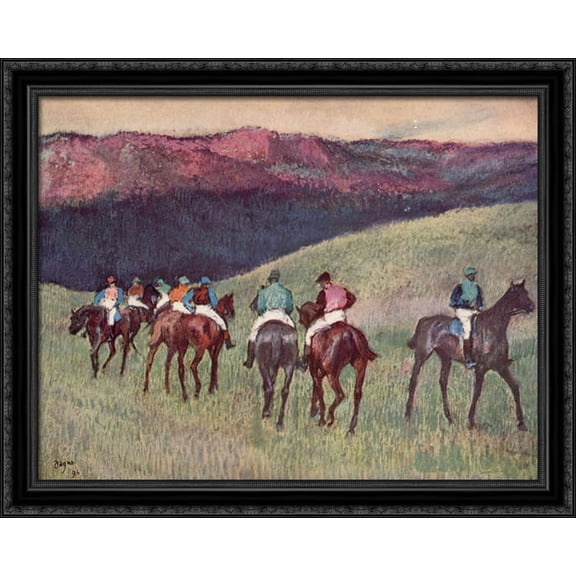 Racehorses in a Landscape 36x28 Large Black Ornate Wood Framed Canvas Art by Edgar Degas