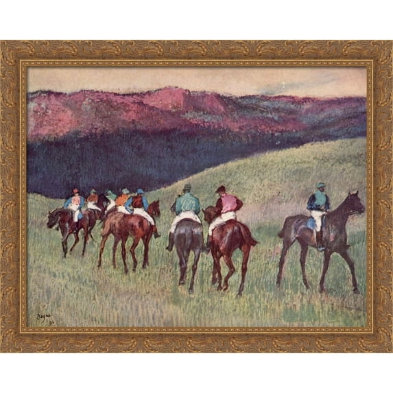 Racehorses in a Landscape 36x28 Large Gold Ornate Wood Framed Canvas Art by Edgar Degas
