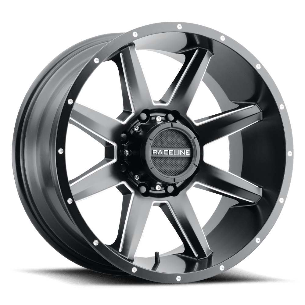 Raceline 954M-STRYKER 17" Cast Aluminum Wheel, STRYKER SATIN BLACK MILLED 17X9 8X170 -12mm Fits select: 1999-2004 FORD F250 SUPER DUTY