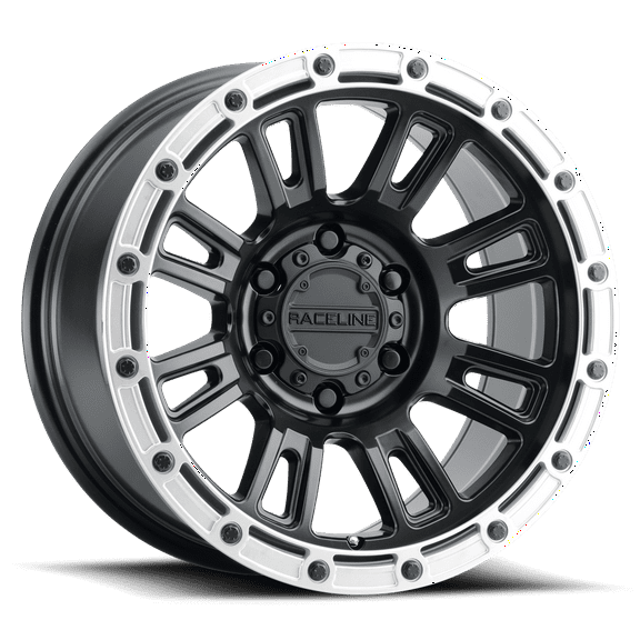 Raceline 956BS-COMPASS 18" Cast Aluminum Wheel, COMPASS SATIN BLACK W/ SILVER RING 18X9 8X170 -12mm Fits select: 1999-2004 FORD F250 SUPER DUTY