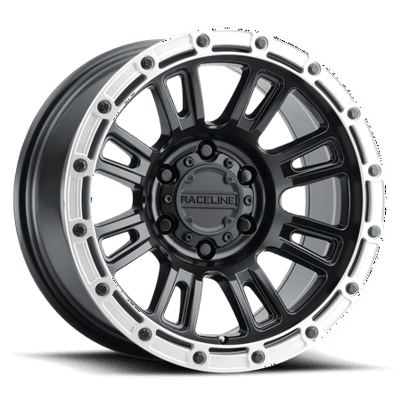 Raceline 956BS-COMPASS 18" Cast Aluminum Wheel, COMPASS SATIN BLACK W/ SILVER RING 18X9 8X180 +18mm