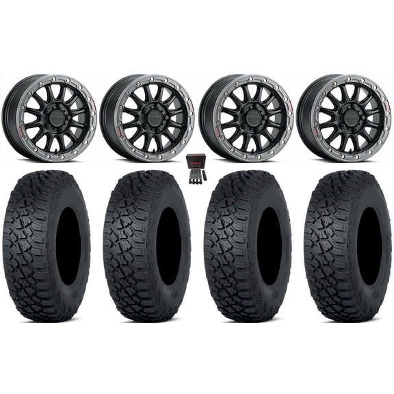 Raceline Alpha 15" Wheels Bk +25mm 33" Tenacity XNR Tires Polaris RZR Turbo R & Pro R Ranger 1500 Xpedition