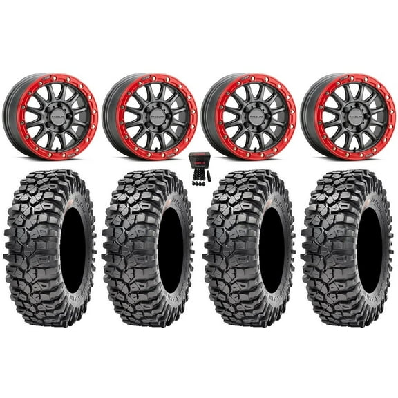 Raceline Alpha 15" Wheels Gm +25mm 32" Roxxzilla 396 Tires Polaris RZR Turbo R & Pro R Ranger 1500 Xpedition