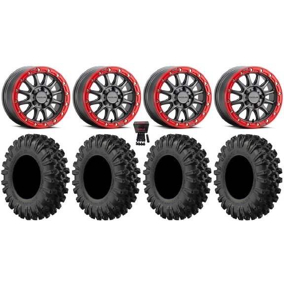Raceline Alpha 15" Wheels Gm +25mm 35" MotoRavage XL Tires Polaris RZR Turbo R & Pro R Ranger 1500 Xpedition