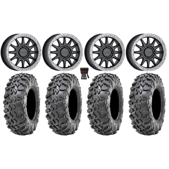 Raceline Alpha Bdlk 17" Wheels Gm +40mm 35" Carnivore Tires Sportsman RZR Ranger