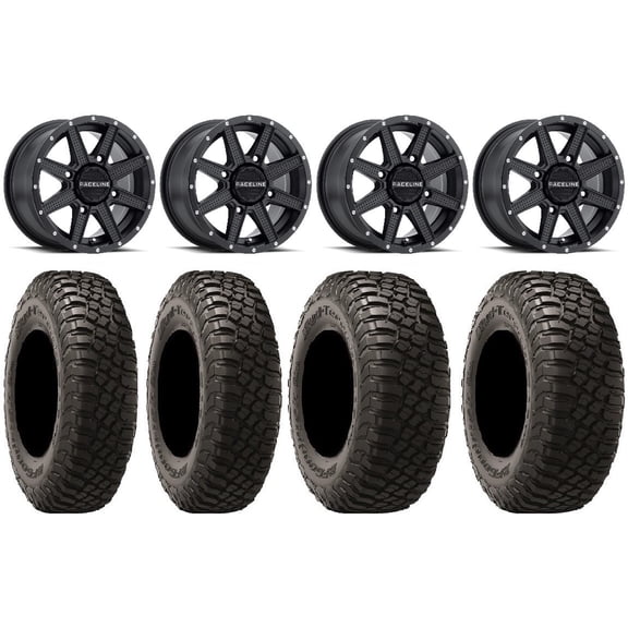 Raceline Hostage 14" Black Wheels 27" BFG KM3 Tires Can-Am Maverick X3 / Honda Pioneer 1000 / Talon